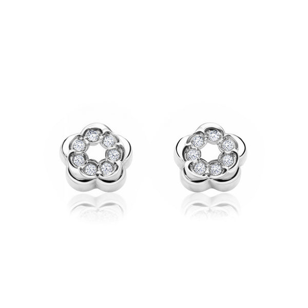 Blume Zirkon Kinder Baby Mädchen Ohrringe Weißgold 9K