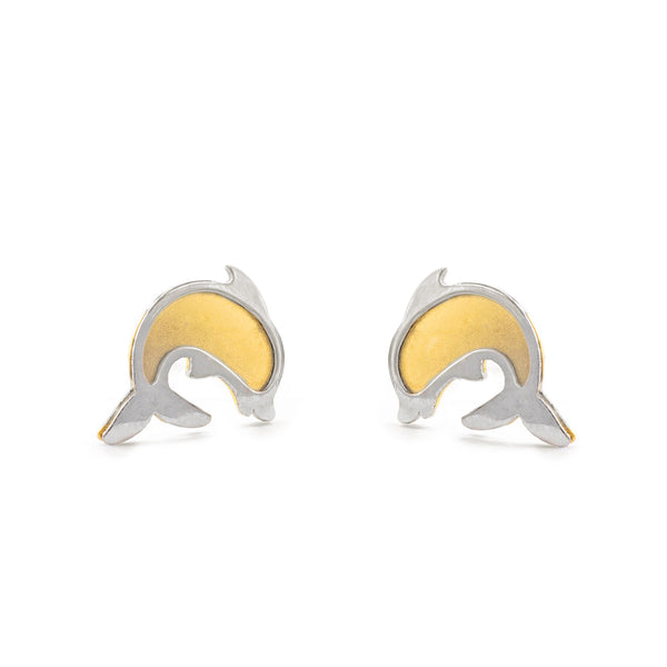 Delfin Kinder Baby Mädchen matt und glänzend Ohrringe 18K two color Gold