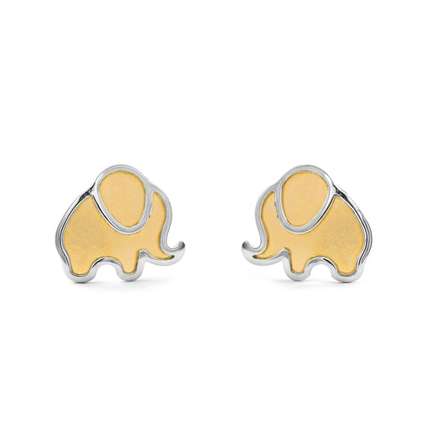 Elefant Kinder Mädchen matt und glänzend Ohrringe 18K two color Gold