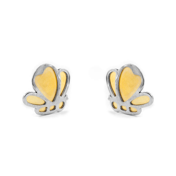 Schmetterling Kinder Mädchen matt und glänzend Ohrringe 18K two color Gold