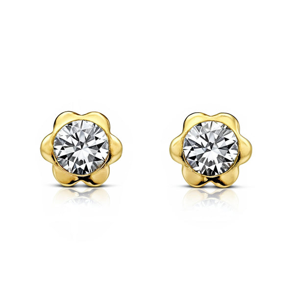 Kinder Baby Blume Zirkon 2,75 mm Ohrringe Gelbgold 18K