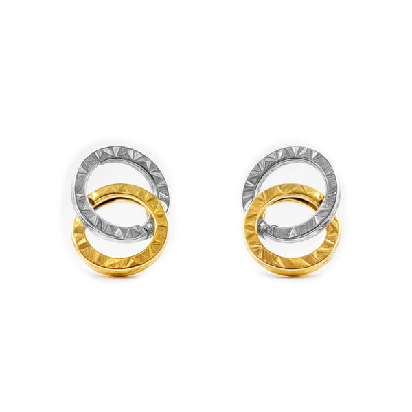 Damen & Kinder Ohrringe Doppelt Hoop Creolen 8x6 mm 18K two color Gold