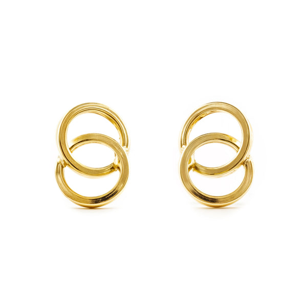 Damen & Kinder Ohrringe Doppelt Hoop Creolen 10x7 mm Gelbgold 18K