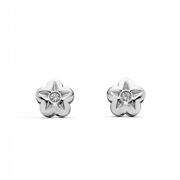 Blume Zirkon Kinder Baby Mädchen Ohrringe Weißgold 9K