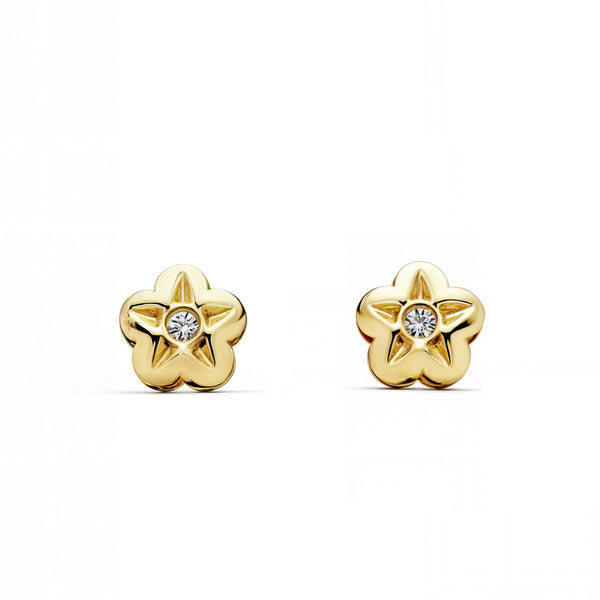 Blume Zirkon Kinder Baby Mädchen Ohrringe Gelbgold 9K