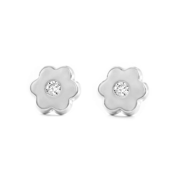 Damen & Kinder Gänseblümchen Zirkon Ohrringe Weißgold 9K