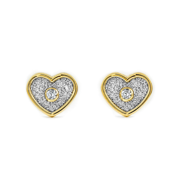 Damen & Kinder Herz Zirkon Ohrringe Gelbgold 9K