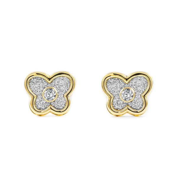 Damen & Kinder Schmetterling Zirkon Ohrringe Gelbgold 9K