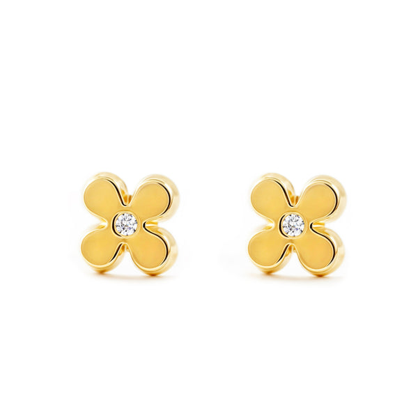 Blume Zirkon Kinder Mädchen Ohrringe Gelbgold 18K