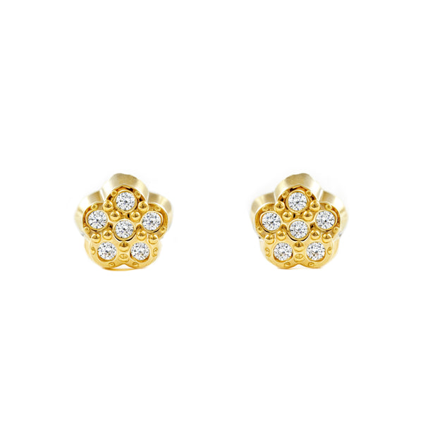 Blume Zirkon Kinder Baby Mädchen Ohrringe Gelbgold 9K