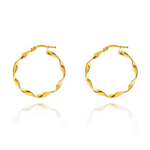 Damen Ohrringe Verdrehter Hoop Creolen 30x3 mm Gelbgold 18K