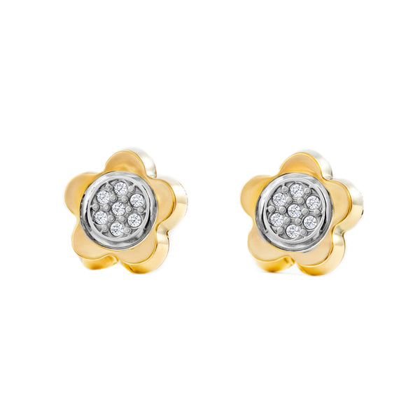Damen & Kinder Gänseblümchen Zirkon Ohrringe 9K two color Gold