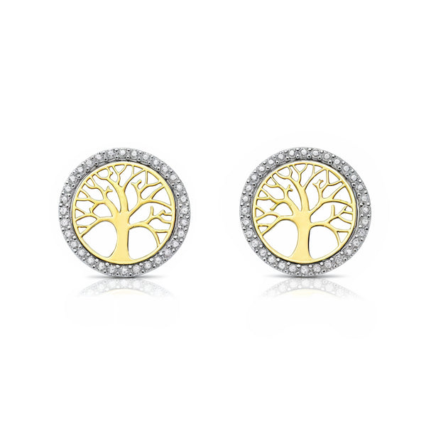 Damen & Kinder Baum des Lebens Zirkon Ohrringe 9K two color Gold