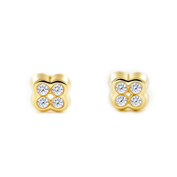 Kinder Baby Kleeblatt Zirkon Ohrringe Gelbgold 9K