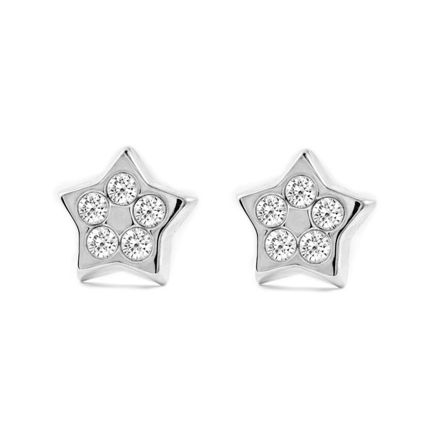 Damen & Kinder Stern Zirkon Ohrringe Weißgold 9K