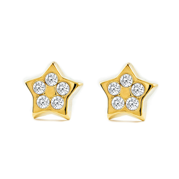Damen & Kinder Stern Zirkon Ohrringe Gelbgold 9K