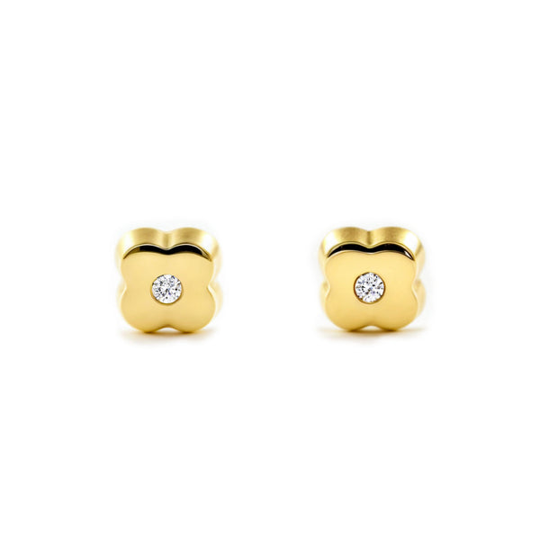 Kinder Baby Kleeblatt Zirkon Ohrringe Gelbgold 9K