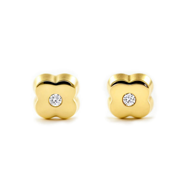Kinder Baby Kleeblatt Zirkon Ohrringe Gelbgold 9K