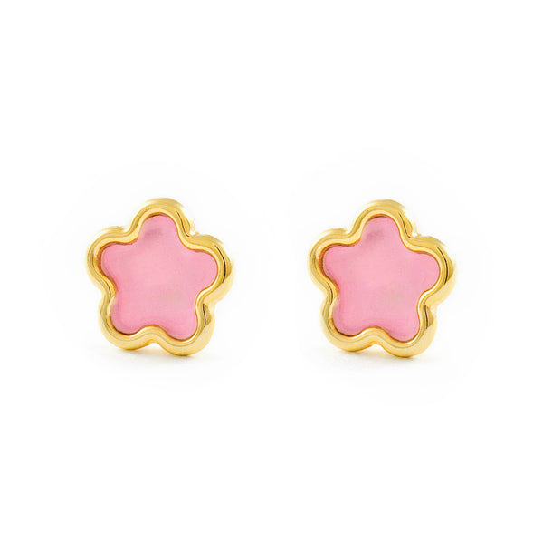 Rosa Emaille Gänseblümchen Kinder Mädchen Ohrringe Gelbgold 9K