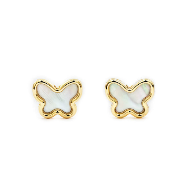Perlmutt Schmetterling Kinder Baby Mädchen Ohrringe Gelbgold 9K