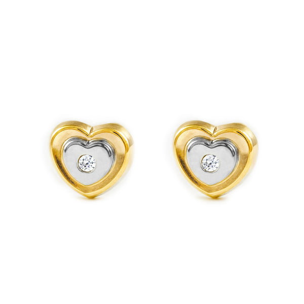 Herz Zirkon Kinder Mädchen Ohrringe 9K two color Gold