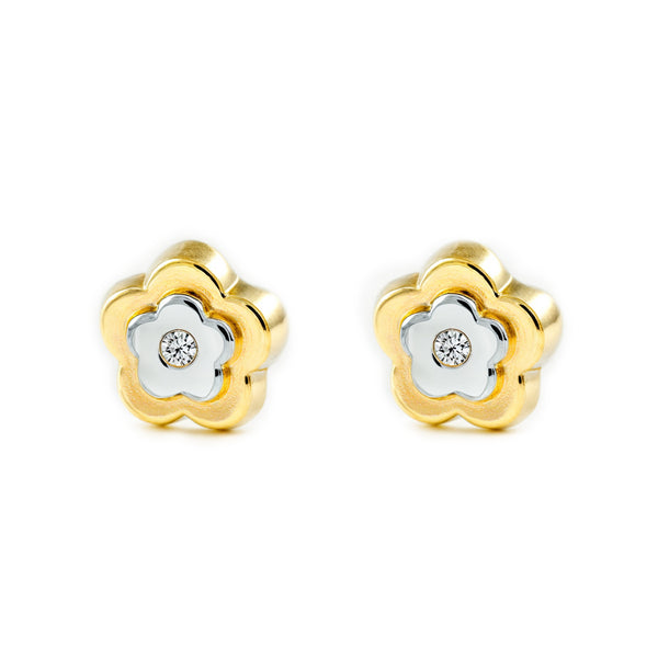 Gänseblümchen Zirkon Kinder Mädchen Ohrringe 9K two color Gold