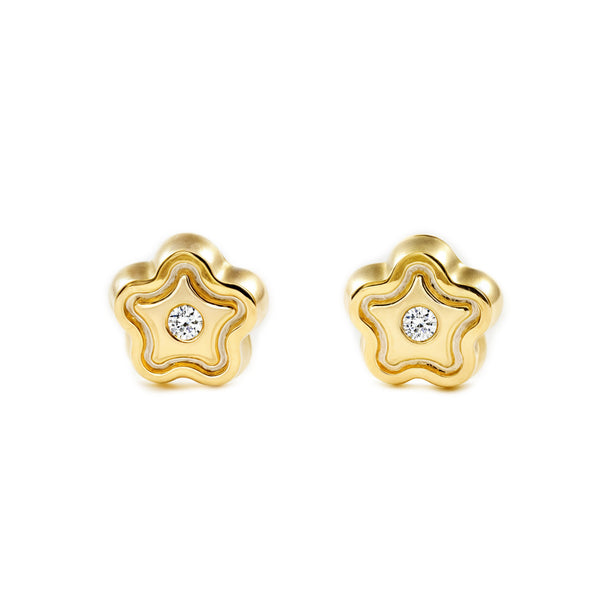 Gänseblümchen Zirkon Kinder Baby Mädchen Ohrringe Gelbgold 9K