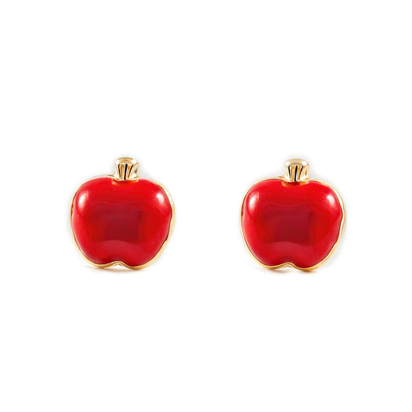 Rote Emaille Apfel Kinder Mädchen Ohrringe Gelbgold 9K