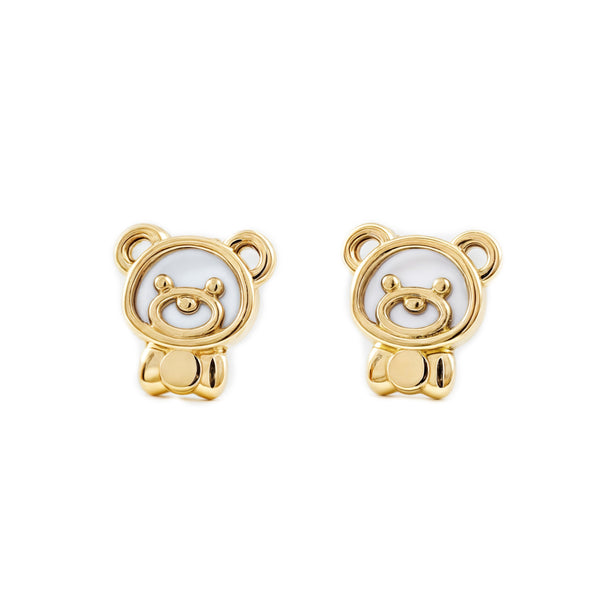 Perlmutt Bär Kinder Mädchen Ohrringe Gelbgold 9K