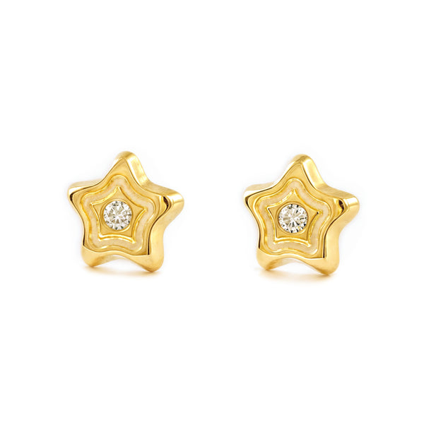 Stern Zirkon Kinder Baby Mädchen Ohrringe Gelbgold 9K
