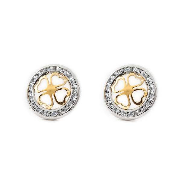 Damen & Kinder Runde Zirkon Ohrringe 9K two color Gold