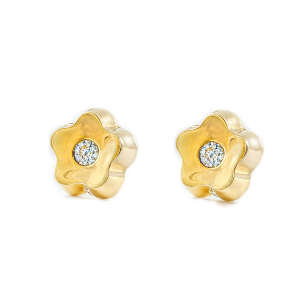 Damen & Kinder Gänseblümchen Zirkon Ohrringe Gelbgold 9K