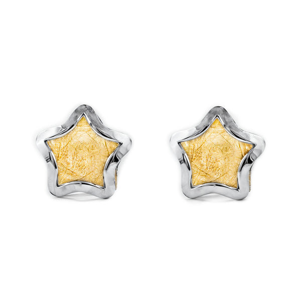 Stern Kinder Mädchen matt und glänzend Ohrringe 9K two color Gold
