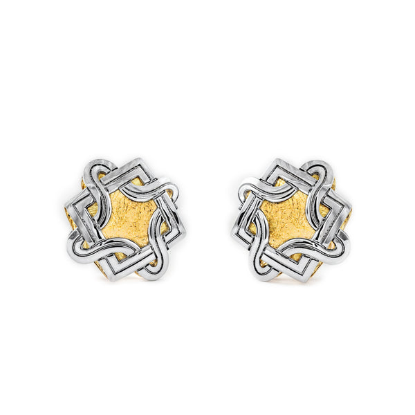 Damen & Kinder Quadrat Ohrringe 9K two color Gold