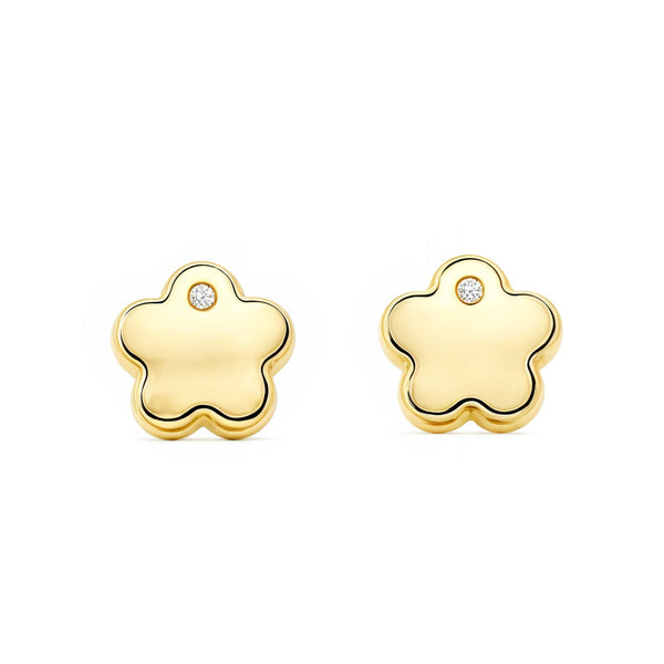 Gänseblümchen Zirkon Kinder Baby Mädchen Ohrringe Gelbgold 9K