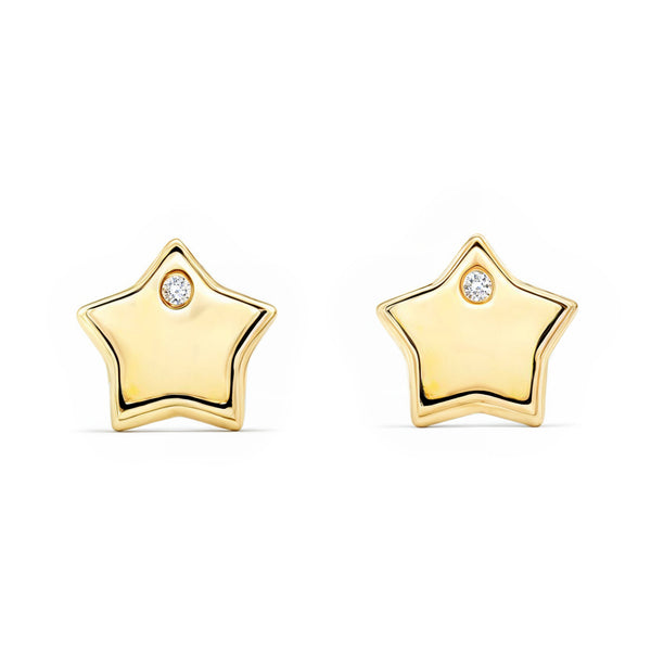 Stern Zirkon Kinder Baby Mädchen Ohrringe Gelbgold 9K