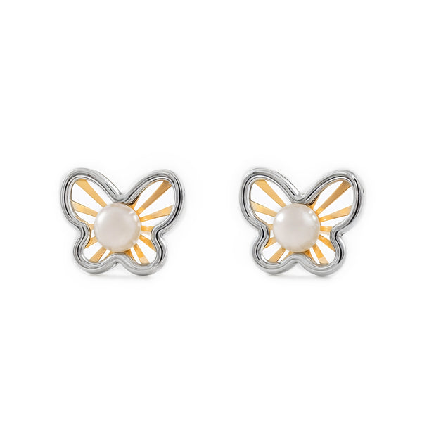 Schmetterling Perle 3,5 mm Kinder Mädchen matt und glänzend Ohrringe 9K two color Gold