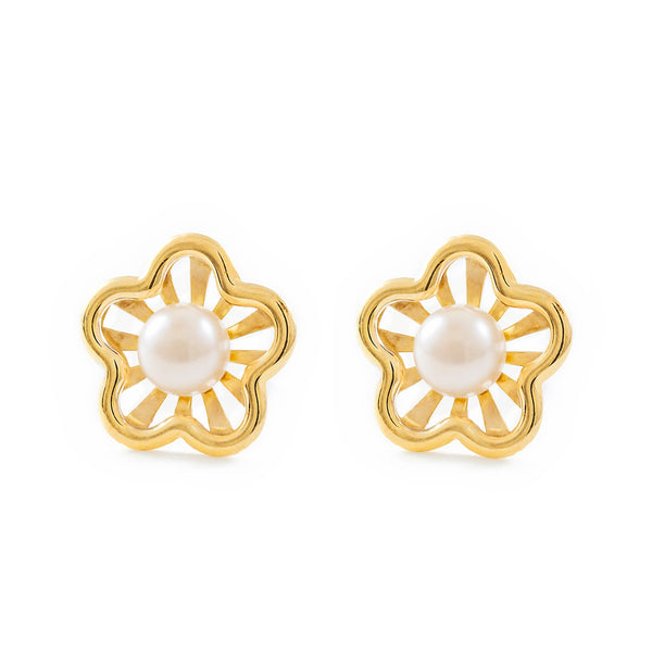 Gänseblümchen Perle 3,5 mm Kinder Mädchen matt und glänzend Ohrringe Gelbgold 9K