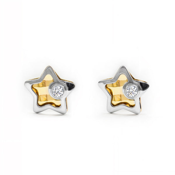 Stern Zirkon Kinder Baby Mädchen Ohrringe 9K two color Gold