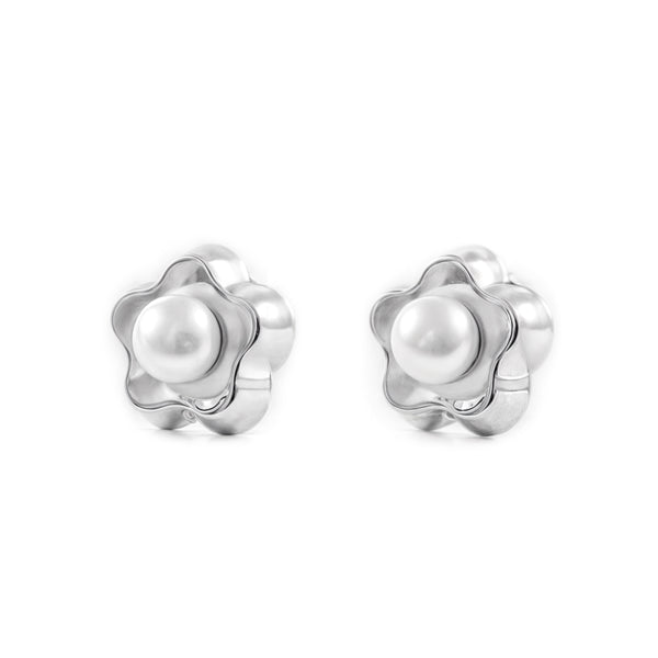 Gänseblümchen Perle 3,5 mm Kinder Mädchen Ohrringe Weißgold 9K