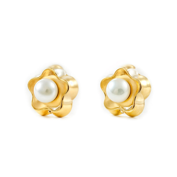 Gänseblümchen Perle 3,5 mm Kinder Mädchen Ohrringe Gelbgold 9K