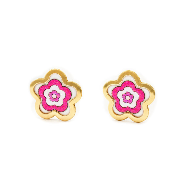Rosa Emaille Gänseblümchen Kinder Mädchen Ohrringe Gelbgold 9K