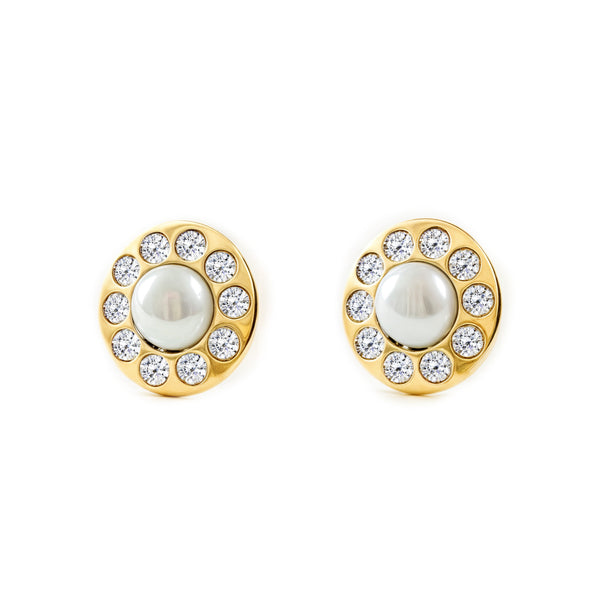 Damen & Kinder Zirkon Perle 3,5 mm Ohrringe Gelbgold 9K