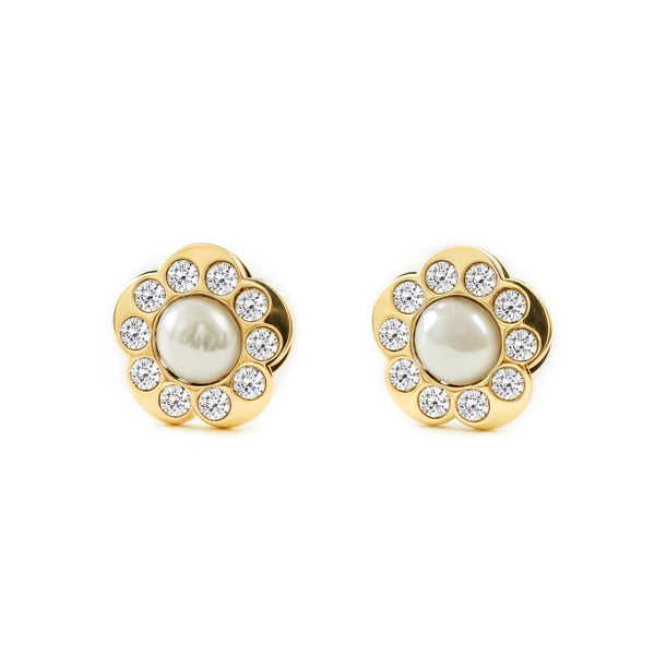 Damen & Kinder Gänseblümchen Zirkon Perle 3,5 mm Ohrringe Gelbgold 9K