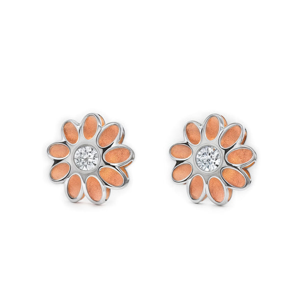 Damen & Kinder Blume Zirkon matt und glänzend Ohrringe 9K two color Gold