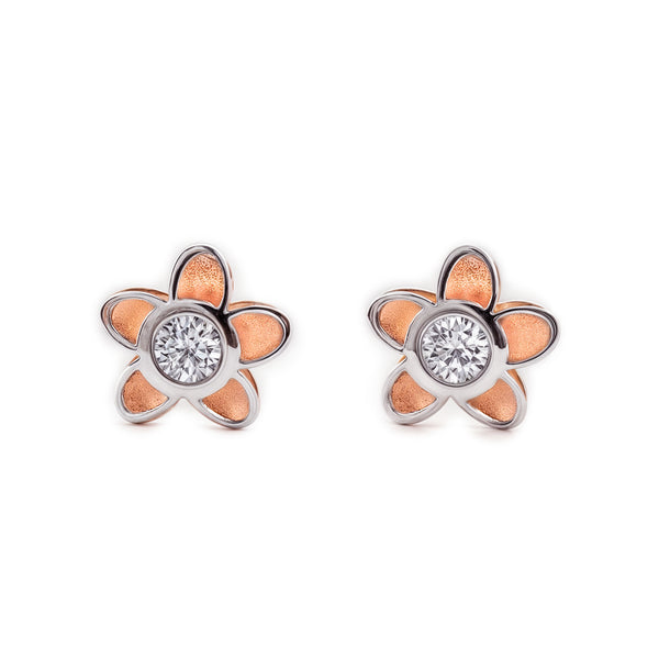 Gänseblümchen Zirkon Kinder Mädchen matt und glänzend Ohrringe 9K two color Gold