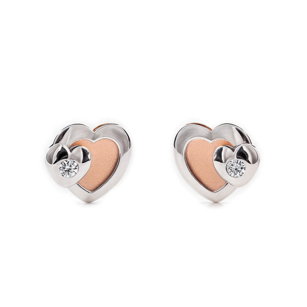 Herz Zirkon Kinder Mädchen matt und glänzend Ohrringe 9K two color Gold