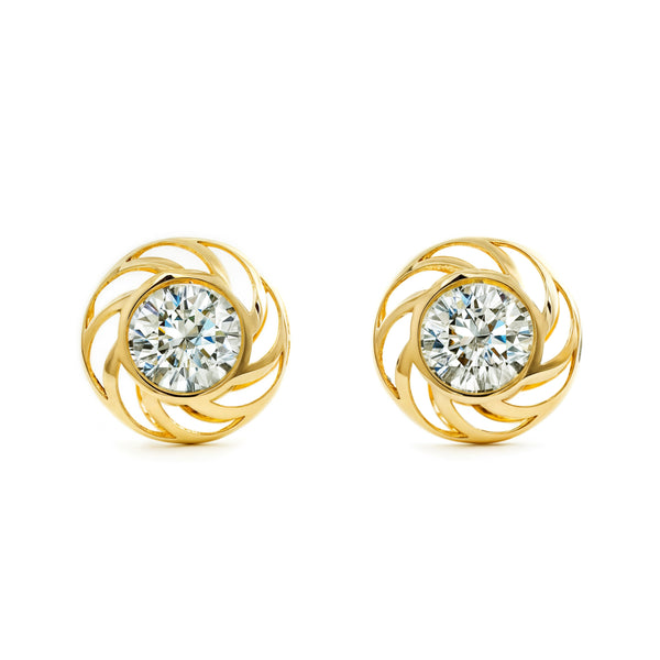Damen & Kinder Runde Zirkon Ohrringe Gelbgold 9K