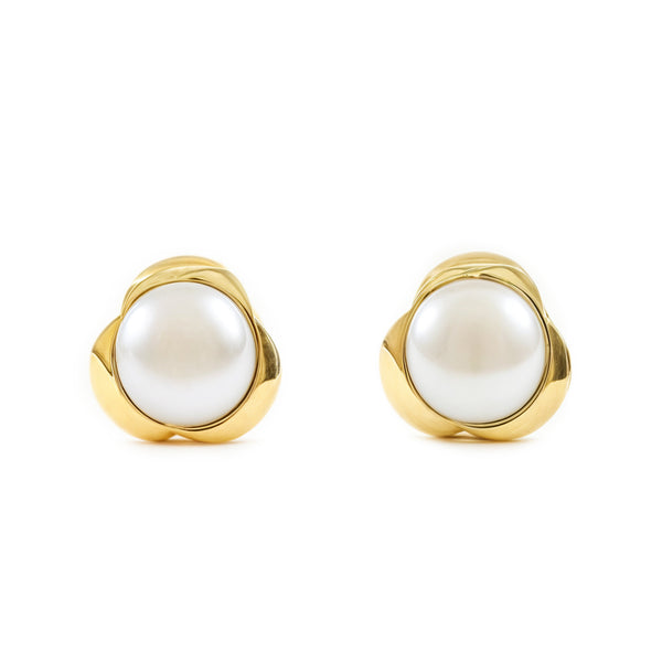 Kleeblatt Perle 4 mm Kinder Baby Mädchen Ohrringe Gelbgold 9K