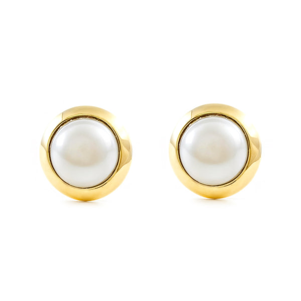 Damen & Kinder Perle 6 mm Ohrringe Gelbgold 9K